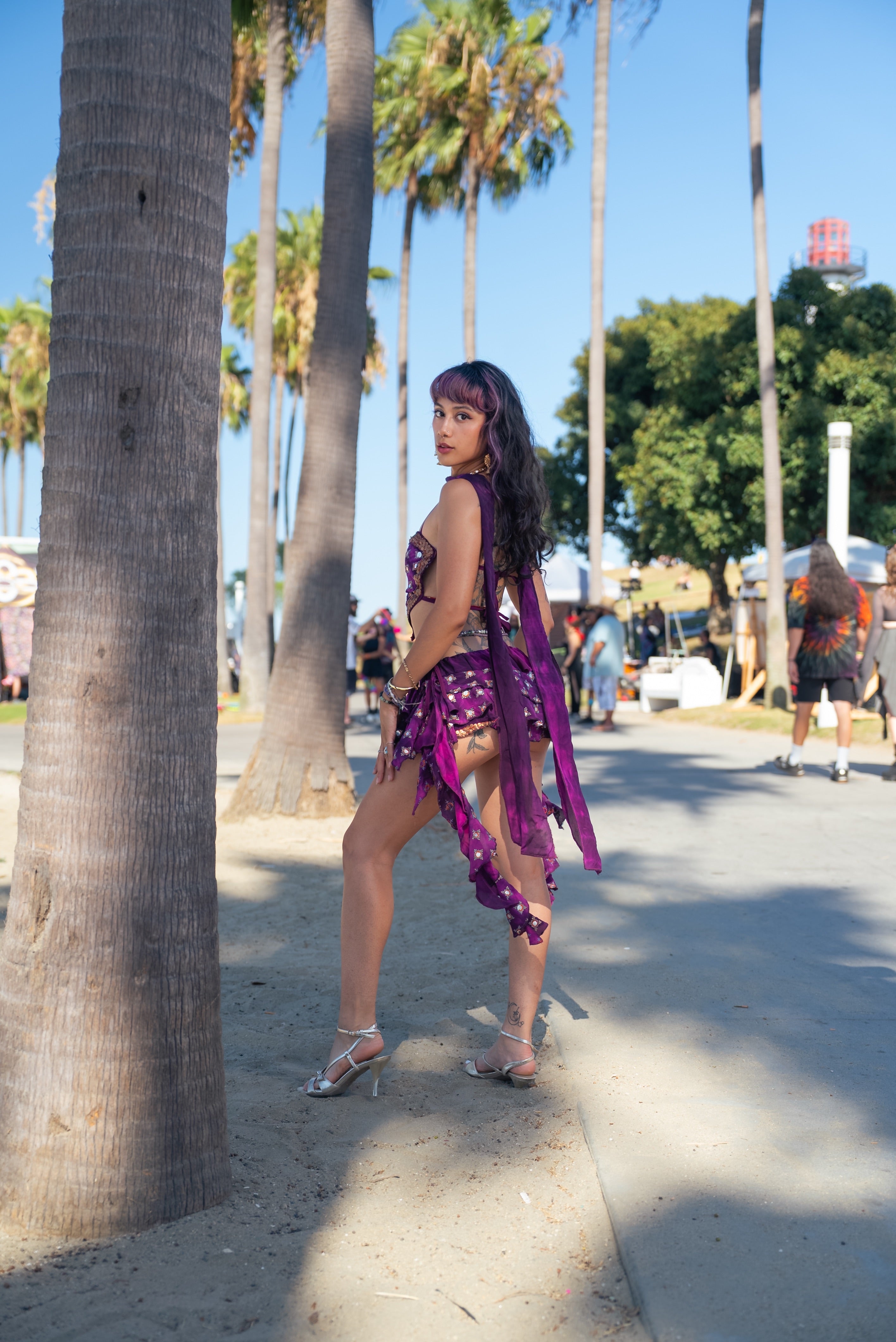 Purple heart ruffle mini skirt set