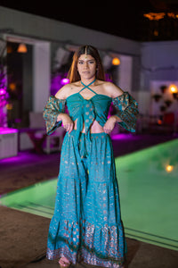 Golden turquoise sharara pants set