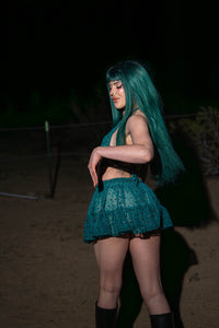 teal mystic micro mini skirt set