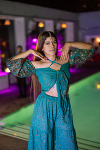 Golden turquoise sharara pants set