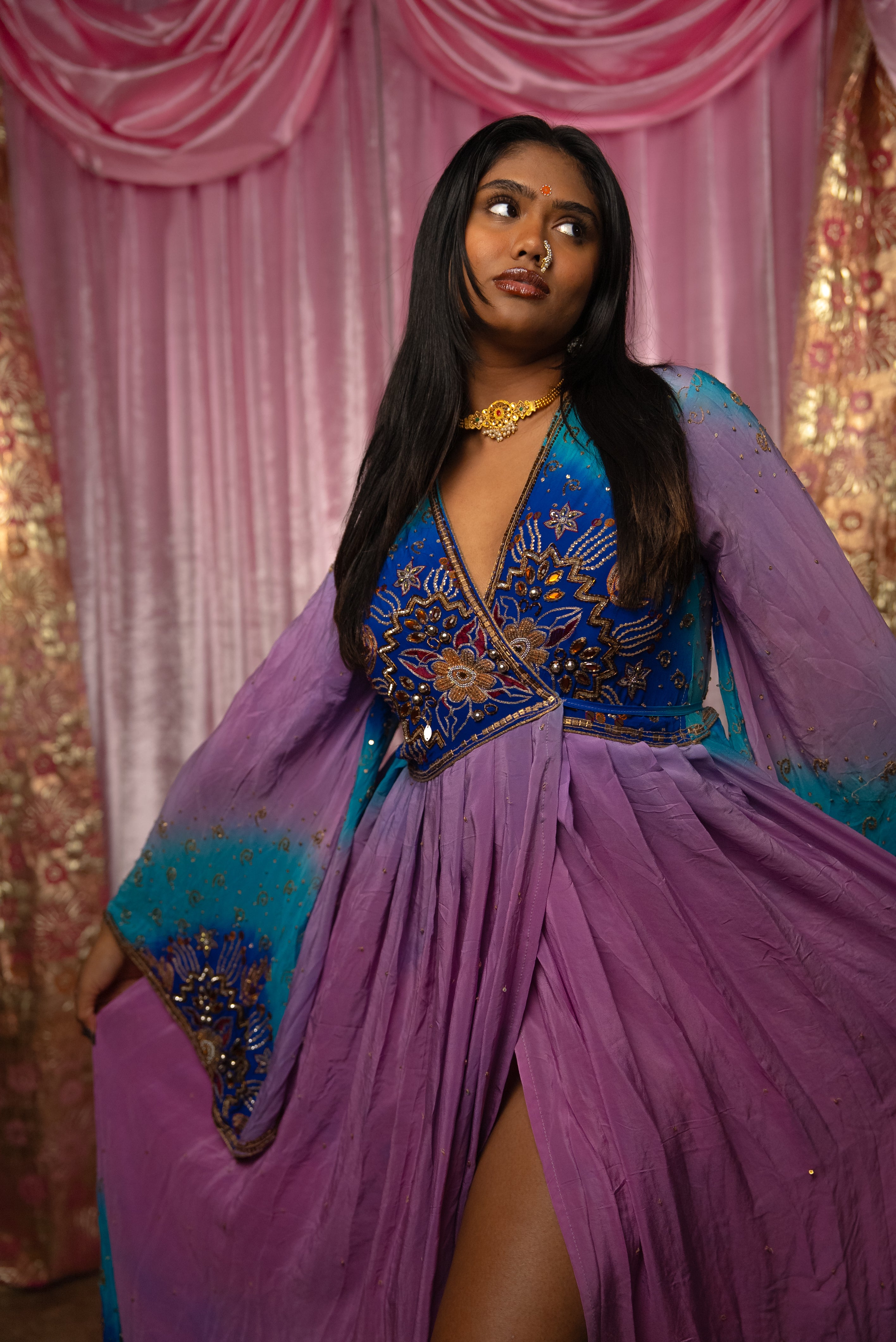 Lavender Dreams Anarkali Kimono Dress