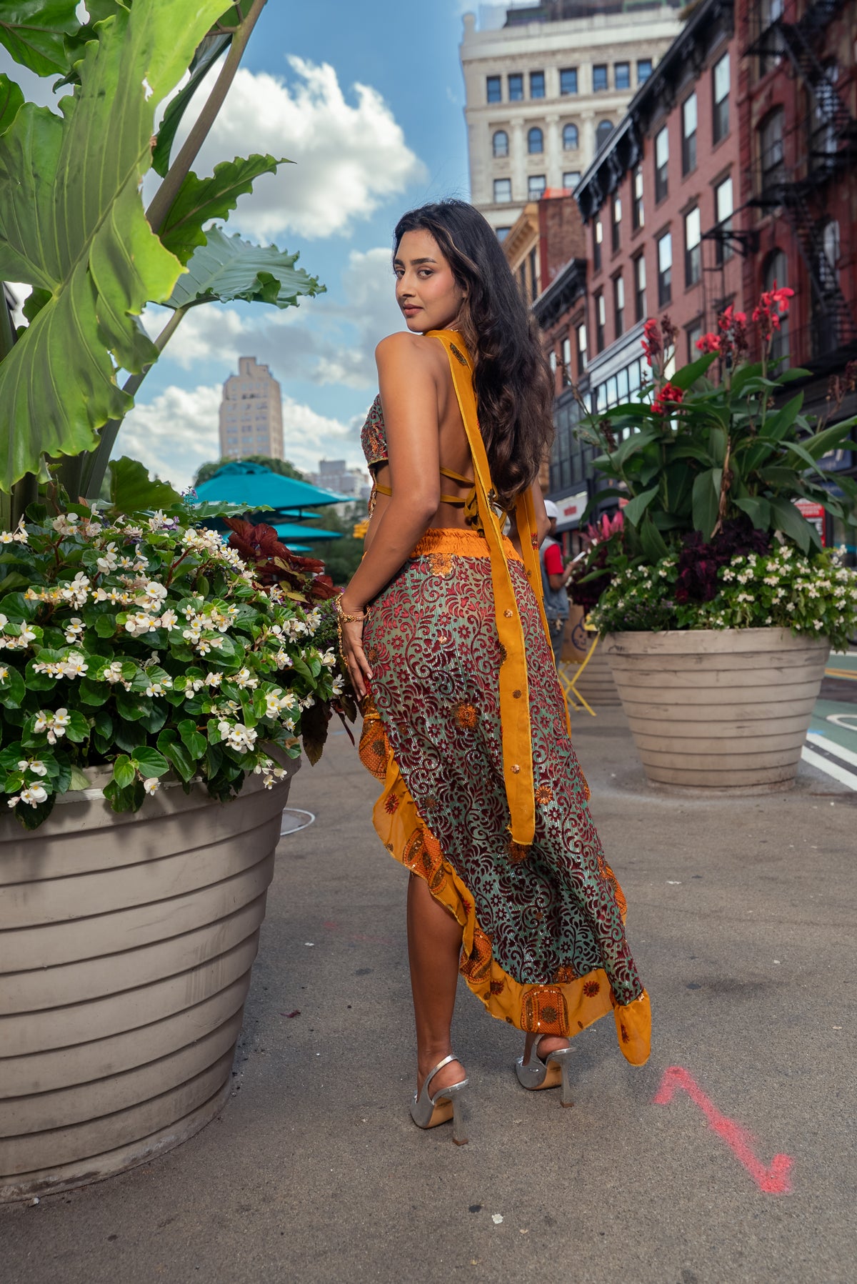 Saffron Jungle Ruffle Bollywood Set
