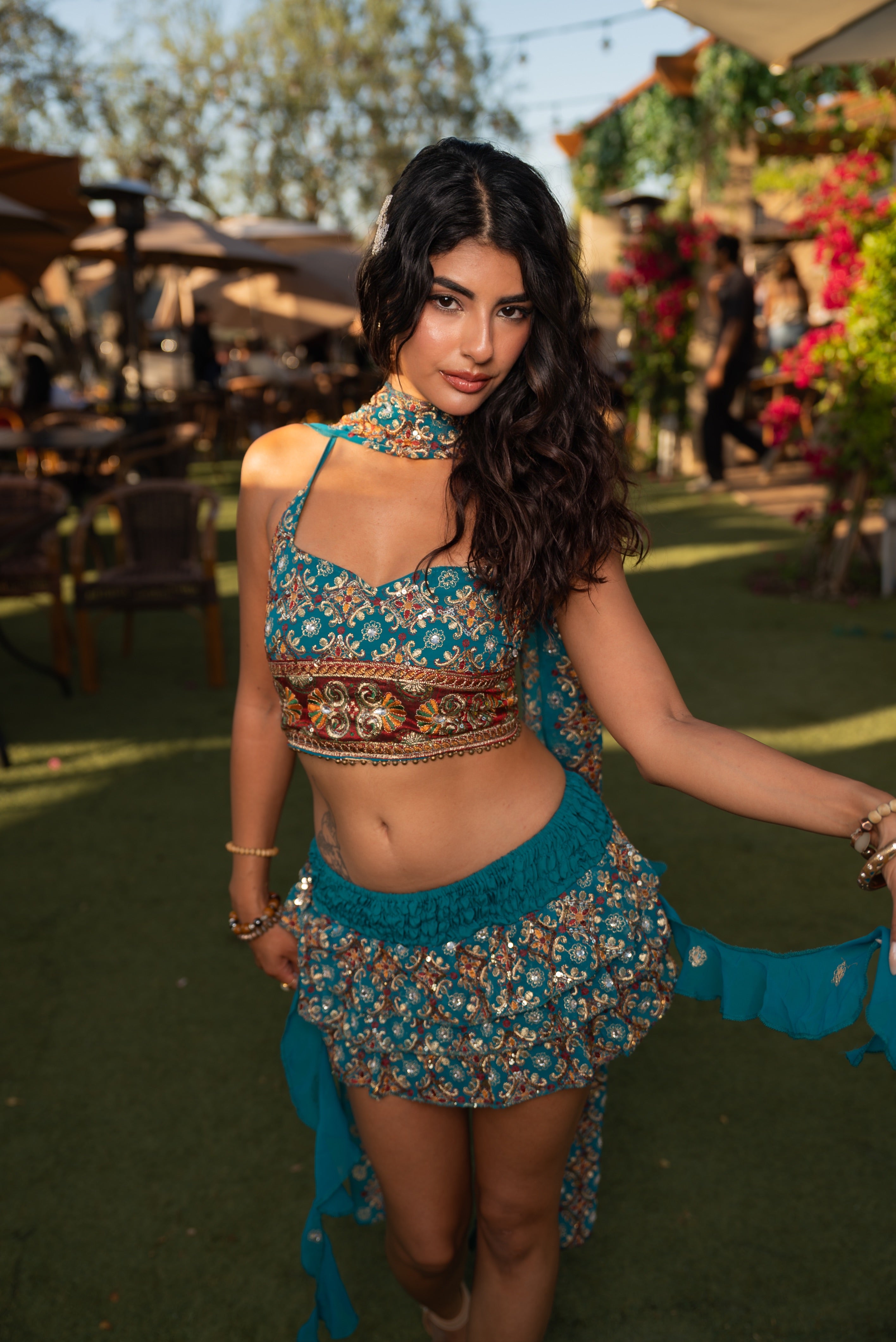 Blue lotus ruffle mini skirt set