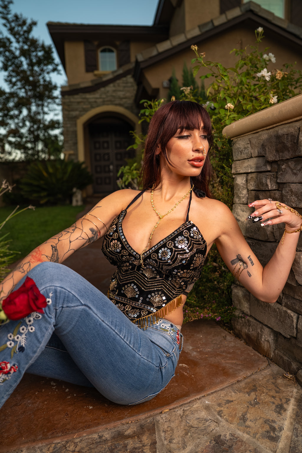 Velour Black Venus Sequin Top