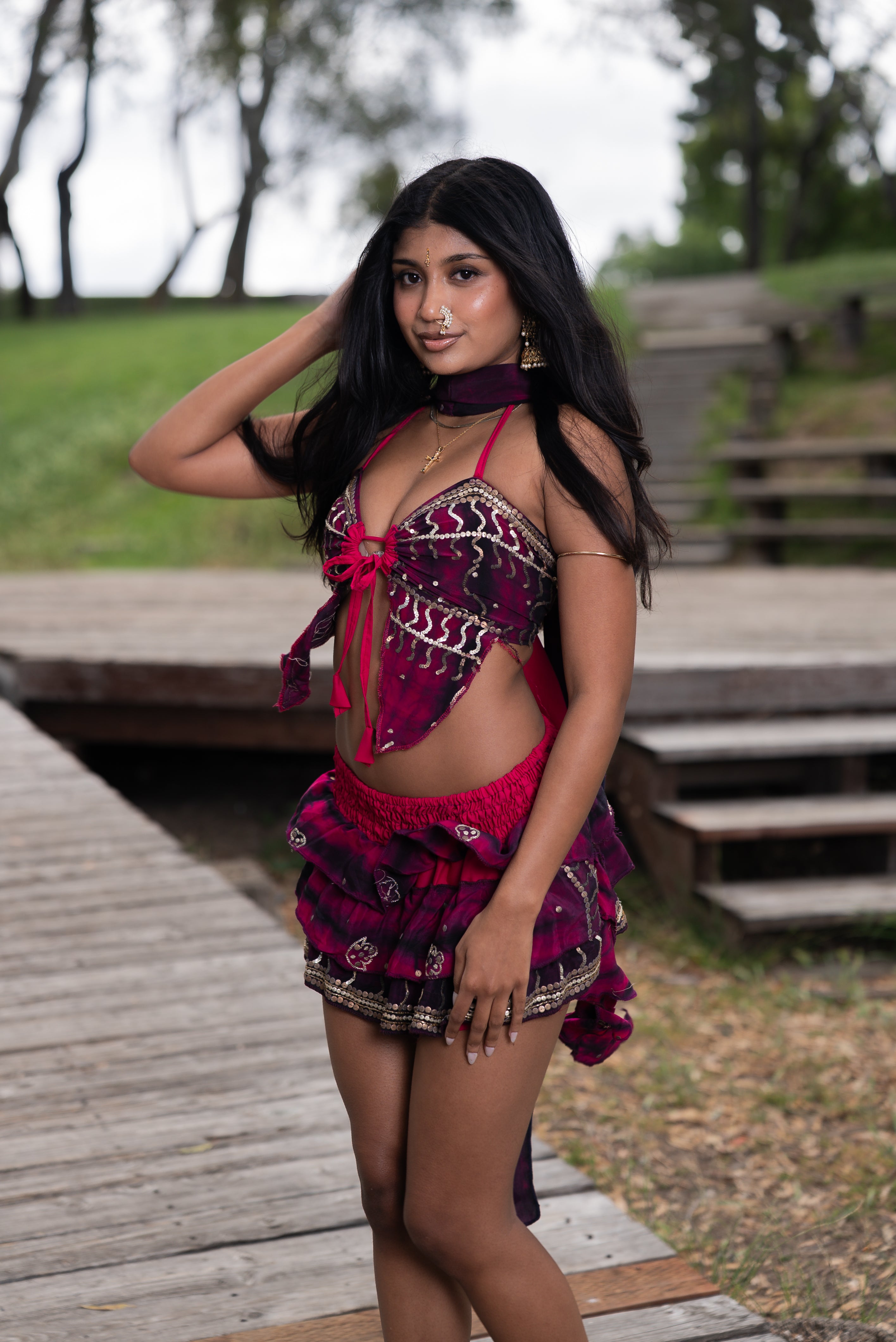 Purple Cosmos ruffle Skirt Set