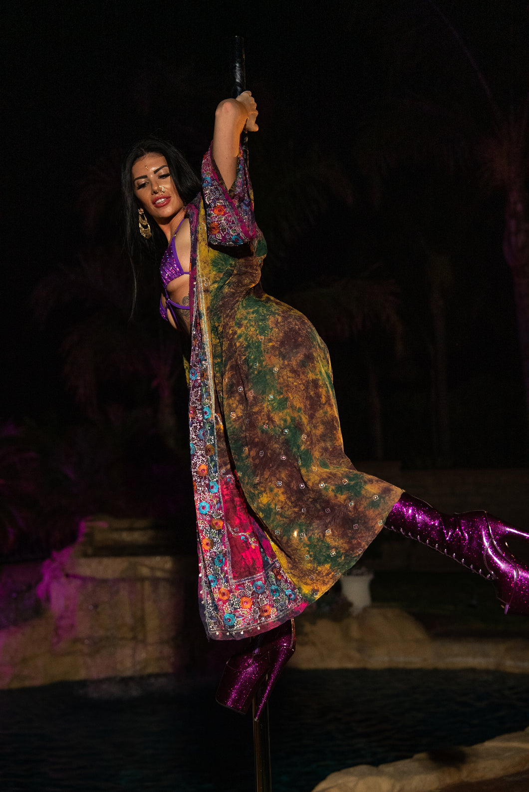Purple garden Hoodie Kimono