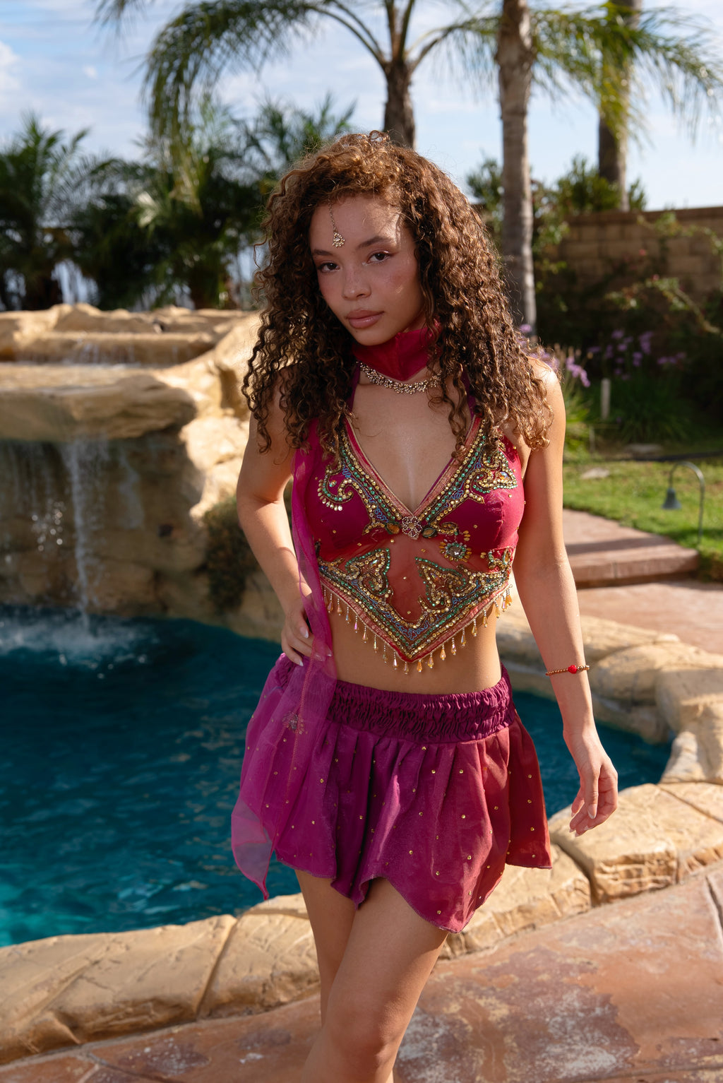 Rose Quartz Lotus Mini Skirt Set