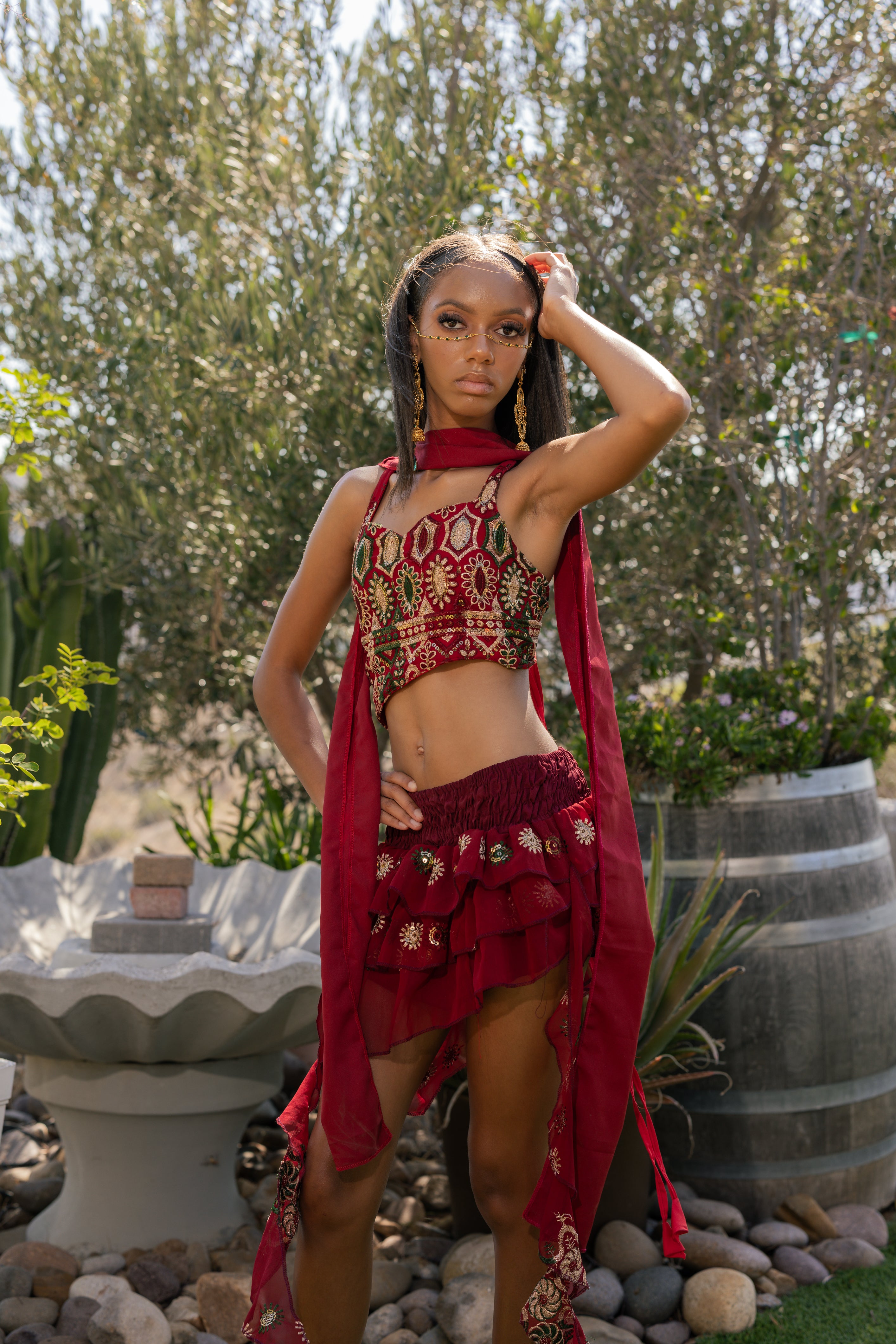 fire lotus ruffle mini skirt set