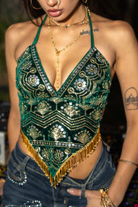Emerald Venus Velvet Sequin Top
