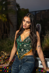 Emerald Venus Velvet Sequin Top