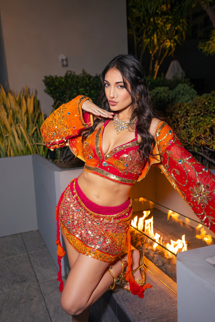 Passionfruit Sequins Shakti Mini Skirt & Jacket Set