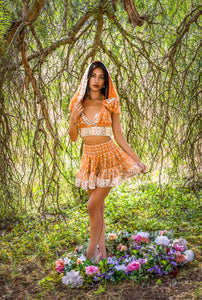Diamond peaches mini skirt set