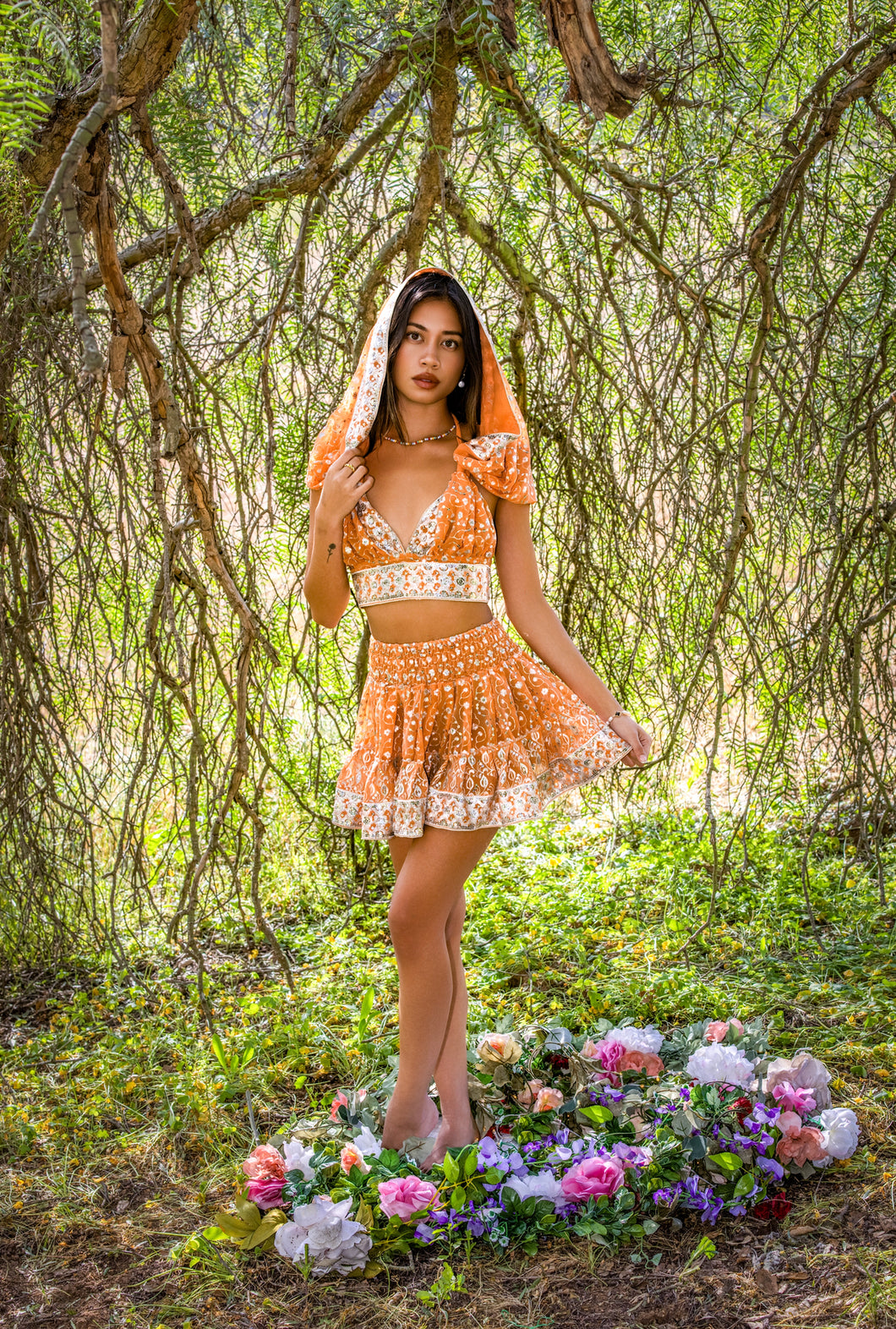 Diamond peaches mini skirt set