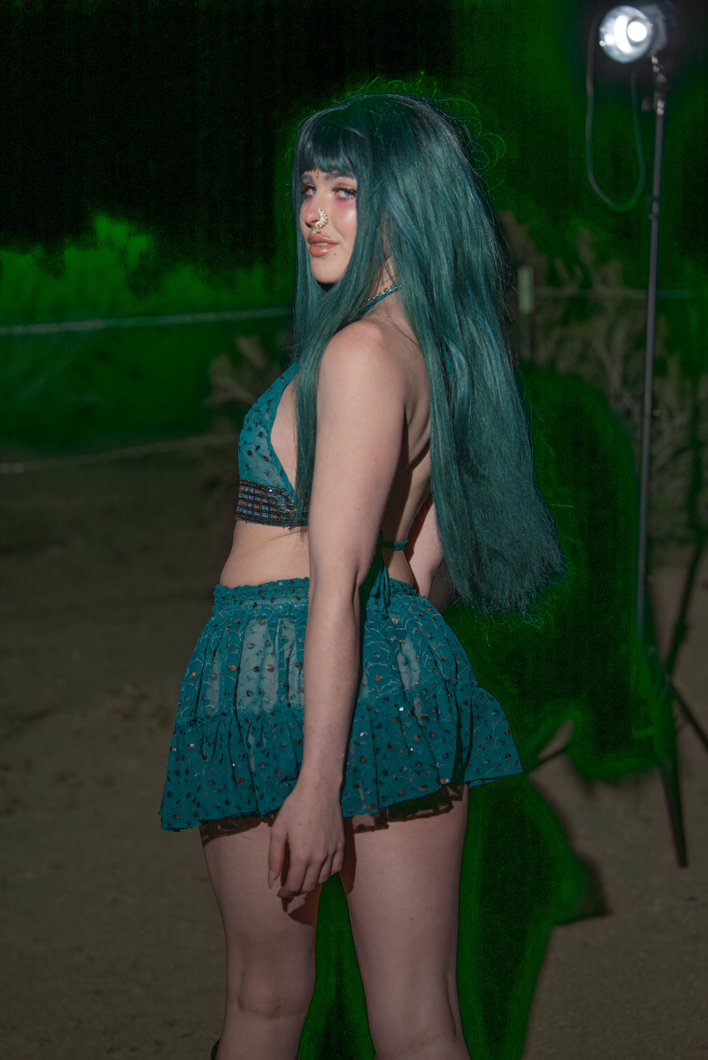 teal mystic Micro Mini Gehr Skirt Set