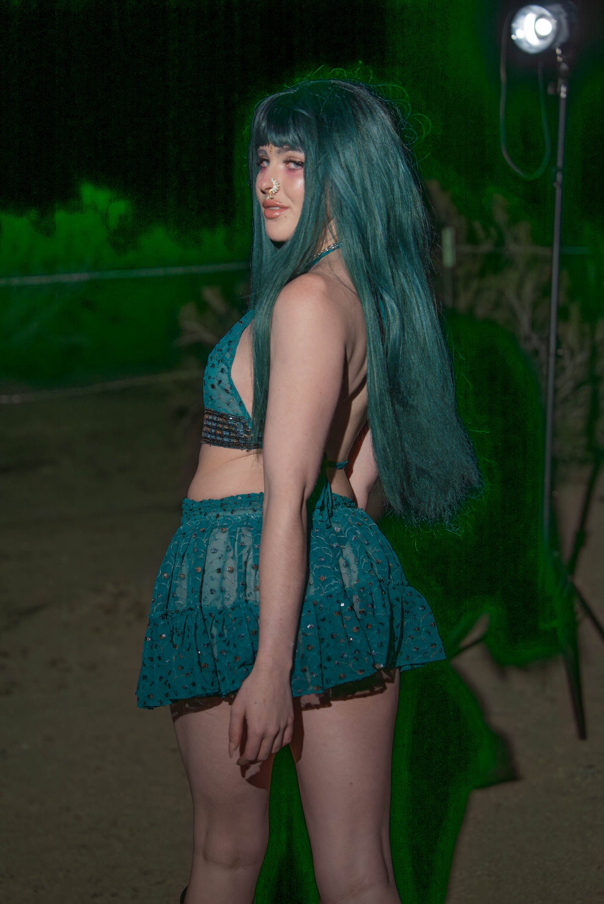 teal mystic Micro Mini Gehr Skirt Set