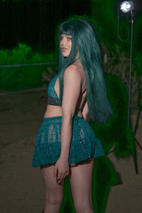 teal mystic micro mini skirt set
