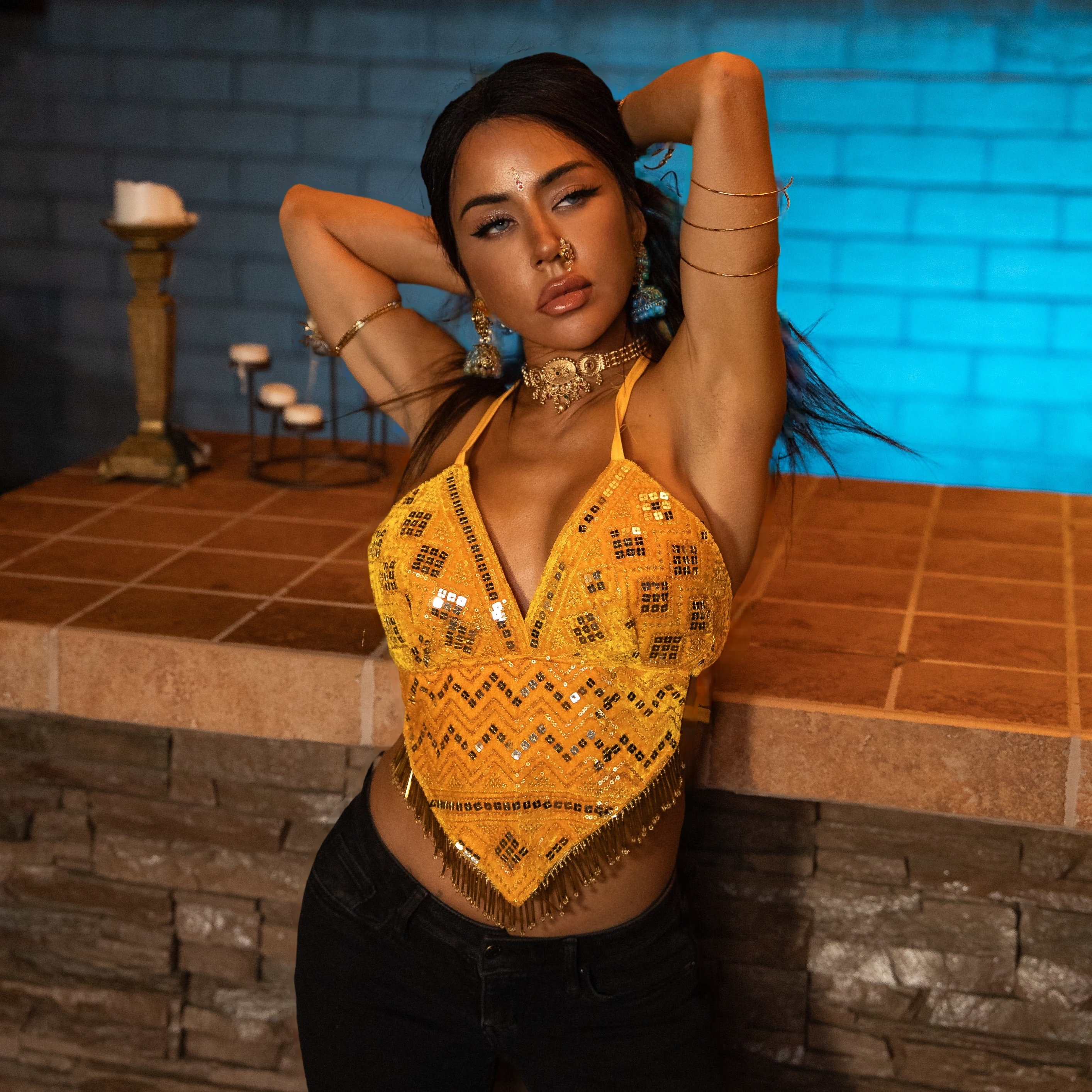 Sun Goddess Yellow Venus Sequin Top