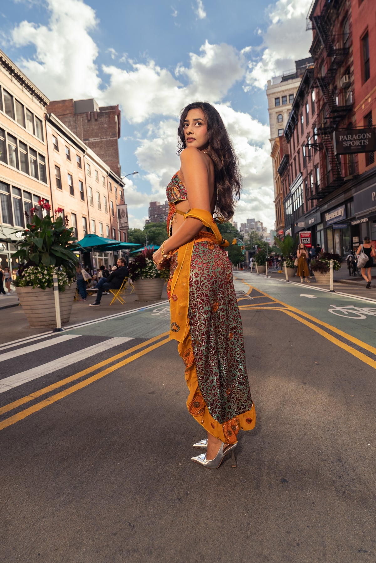 Saffron Jungle Ruffle Bollywood Set