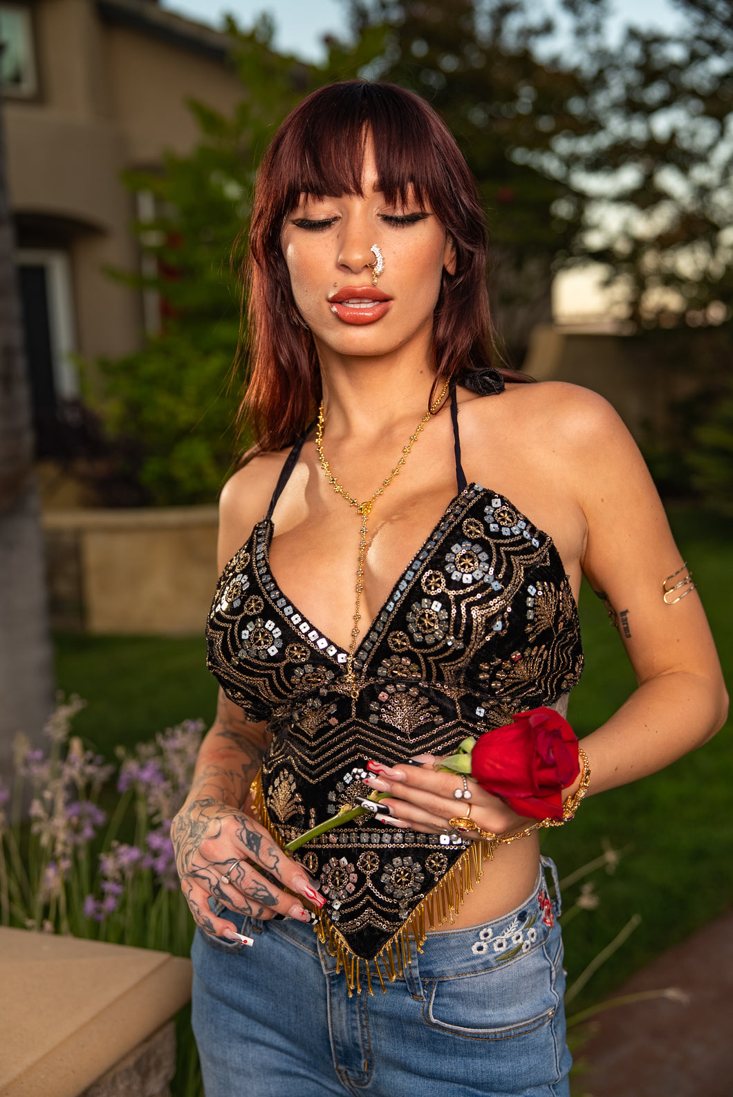 Velour Black Venus Sequin Top
