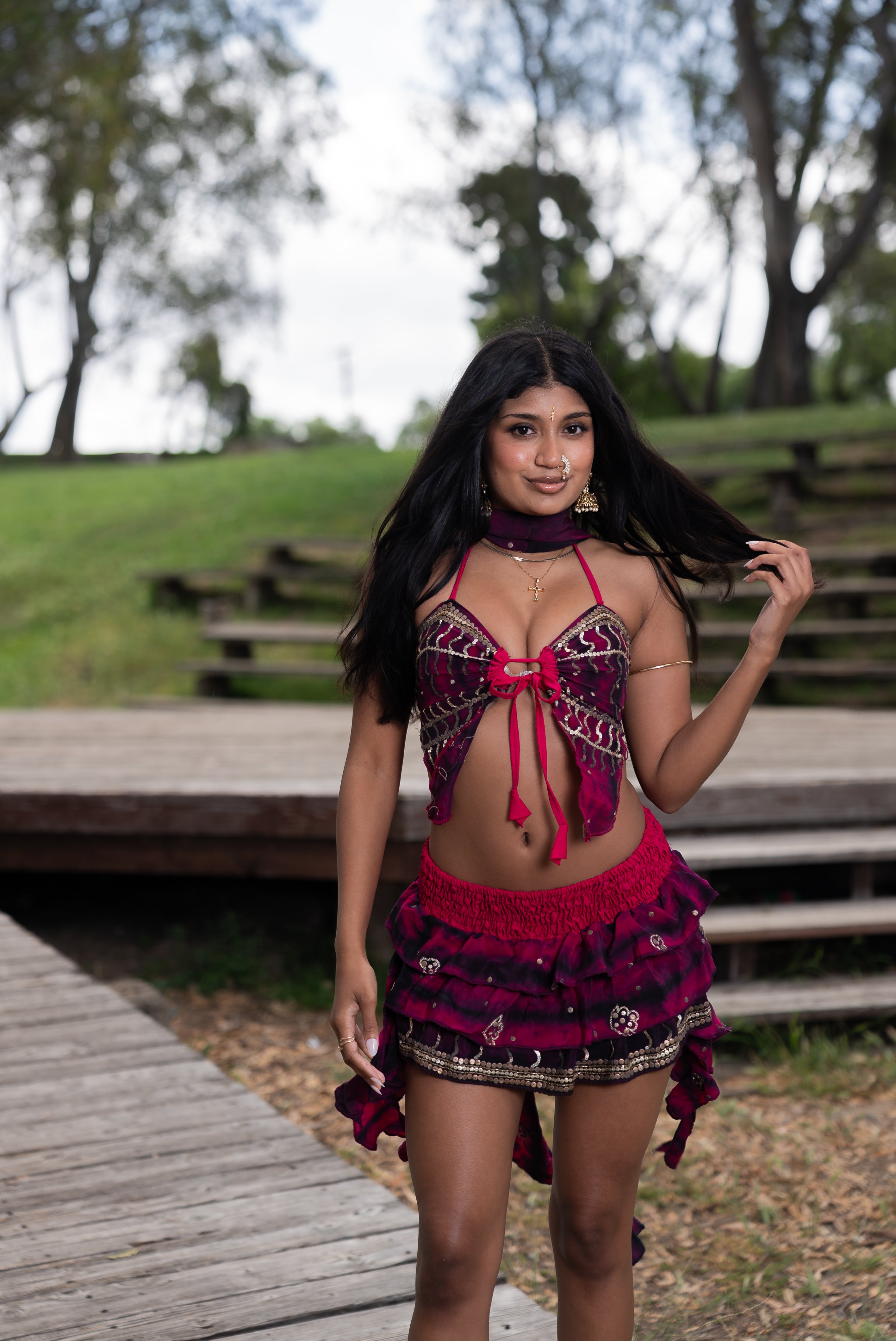 Purple Cosmos ruffle Skirt Set