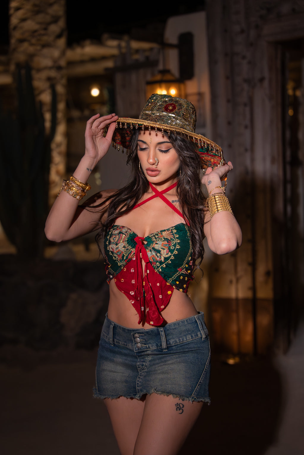 Bandhani dragon pixie top