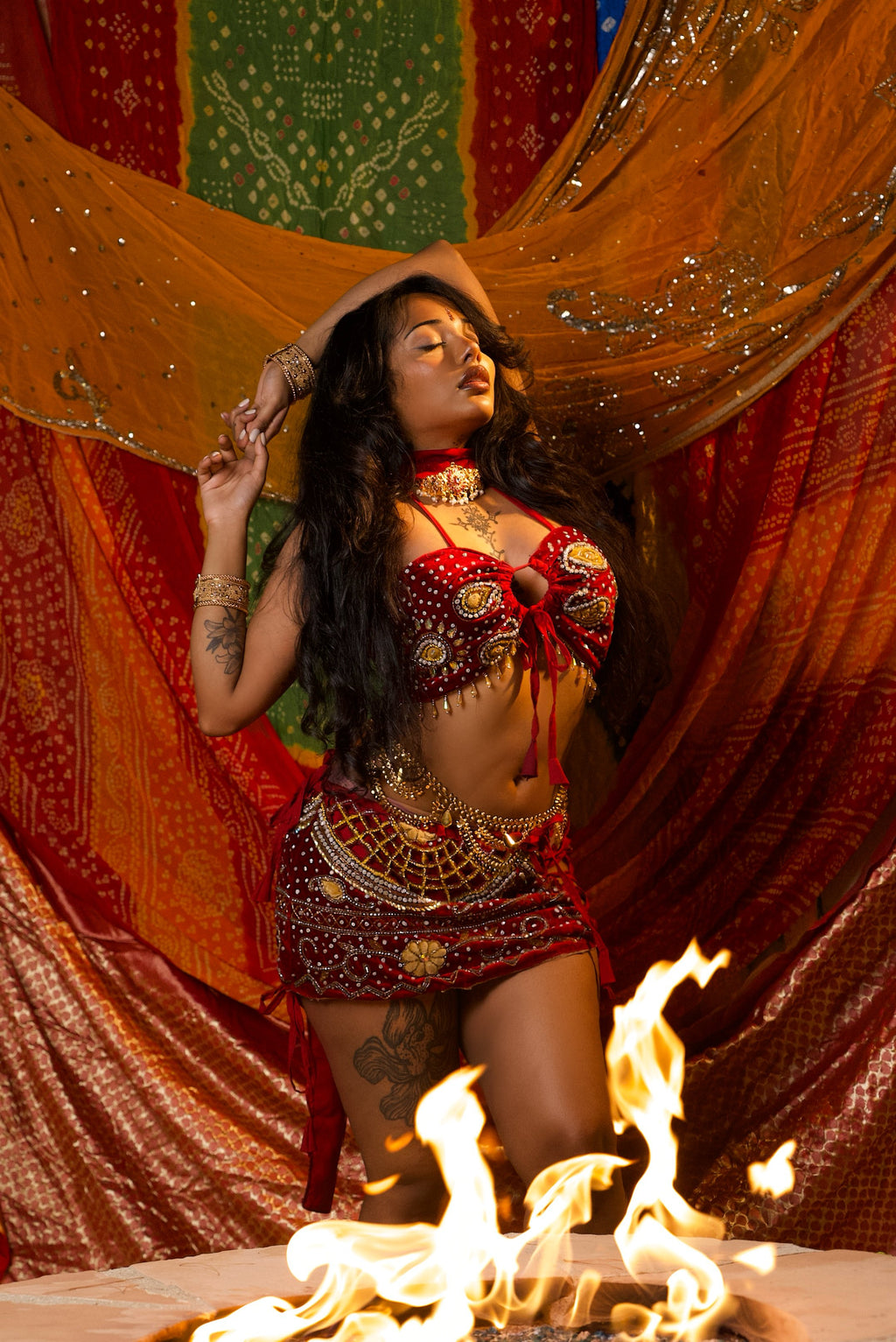 Velvet Fire Lace up mini skirt set
