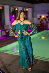Golden turquoise sharara pants set