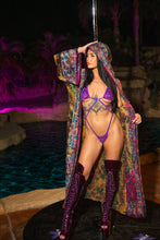 Load image into Gallery viewer, Purple garden Hoodie Kimono
