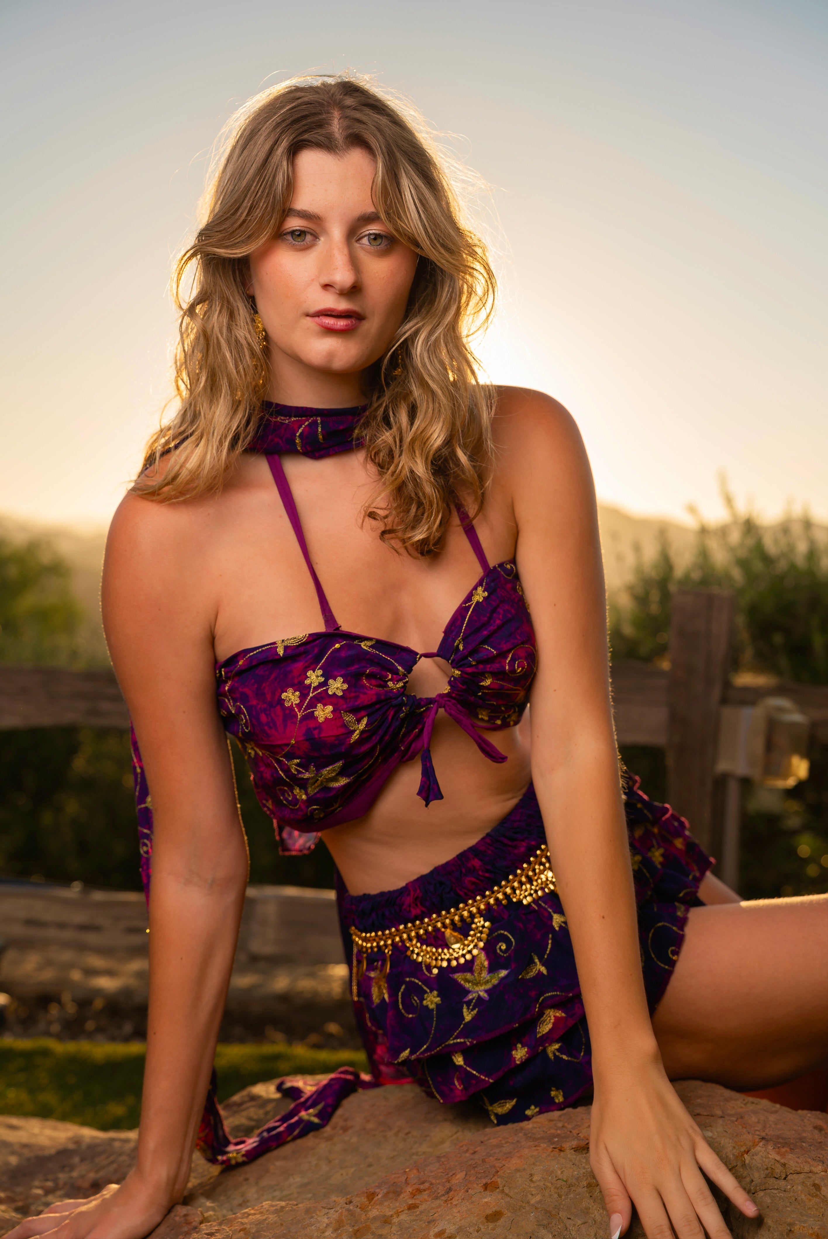 Purple cosmos ruffle mini skirt set
