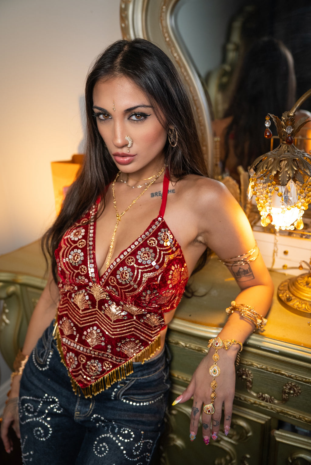 Ruby Velvet Venus Fringe Top