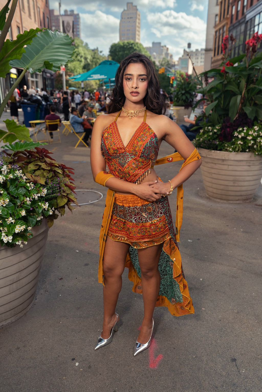 Saffron Jungle Ruffle Bollywood Set