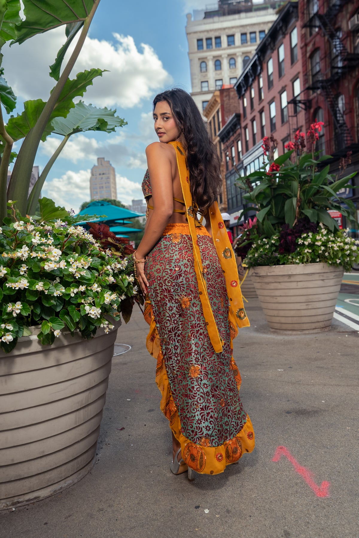 Saffron Jungle Ruffle Bollywood Set