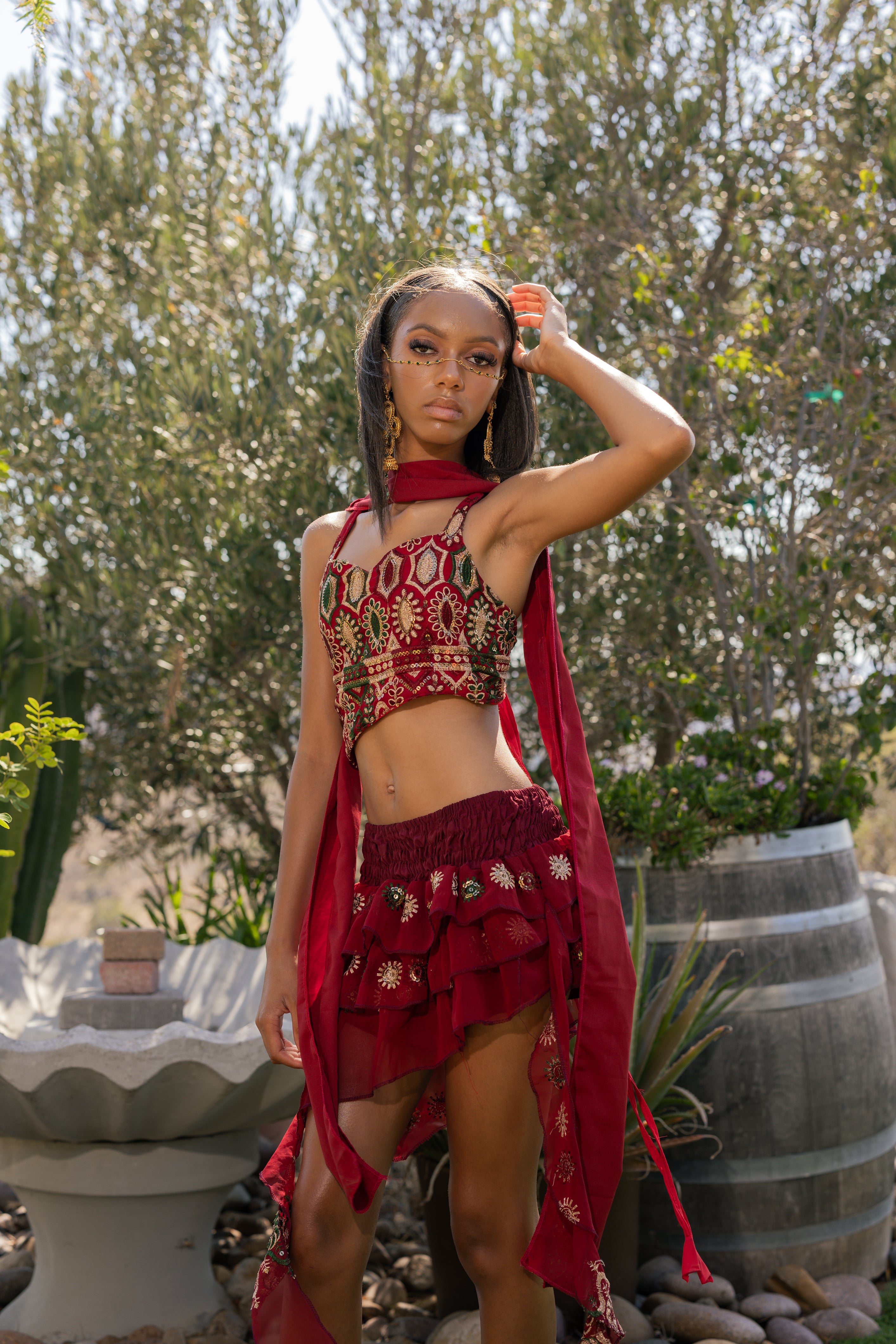 fire lotus ruffle mini skirt set