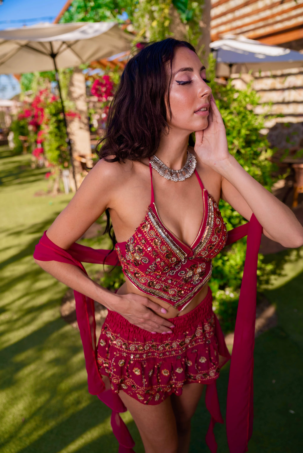 Pink lotus shakti mini skirt set