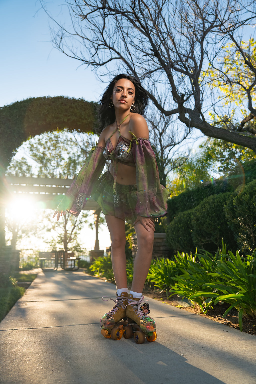 Purple Jungle Lotus Mini Skirt Set