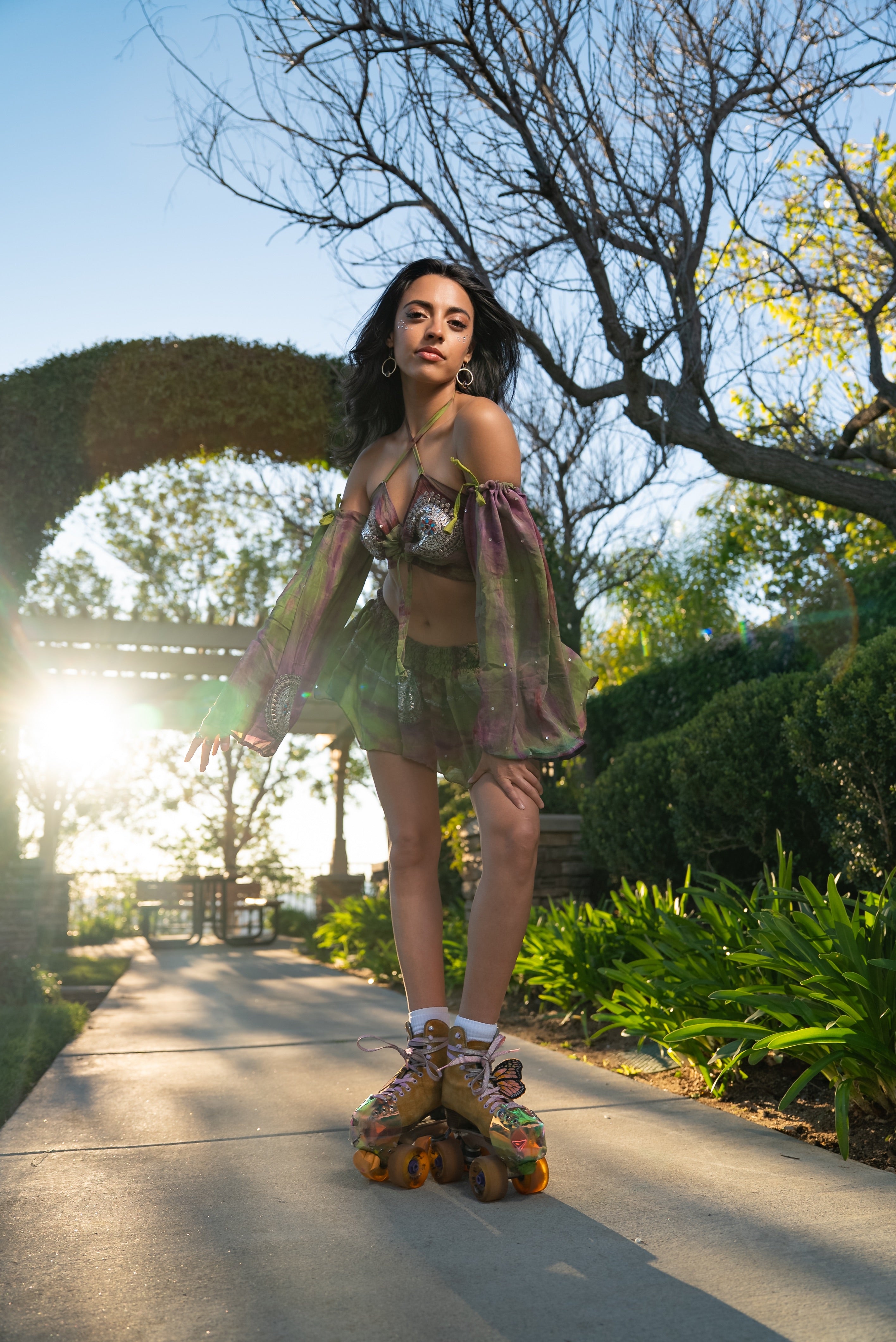 Purple Jungle Lotus Mini Skirt Set