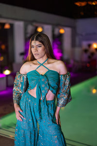 Golden turquoise sharara pants set