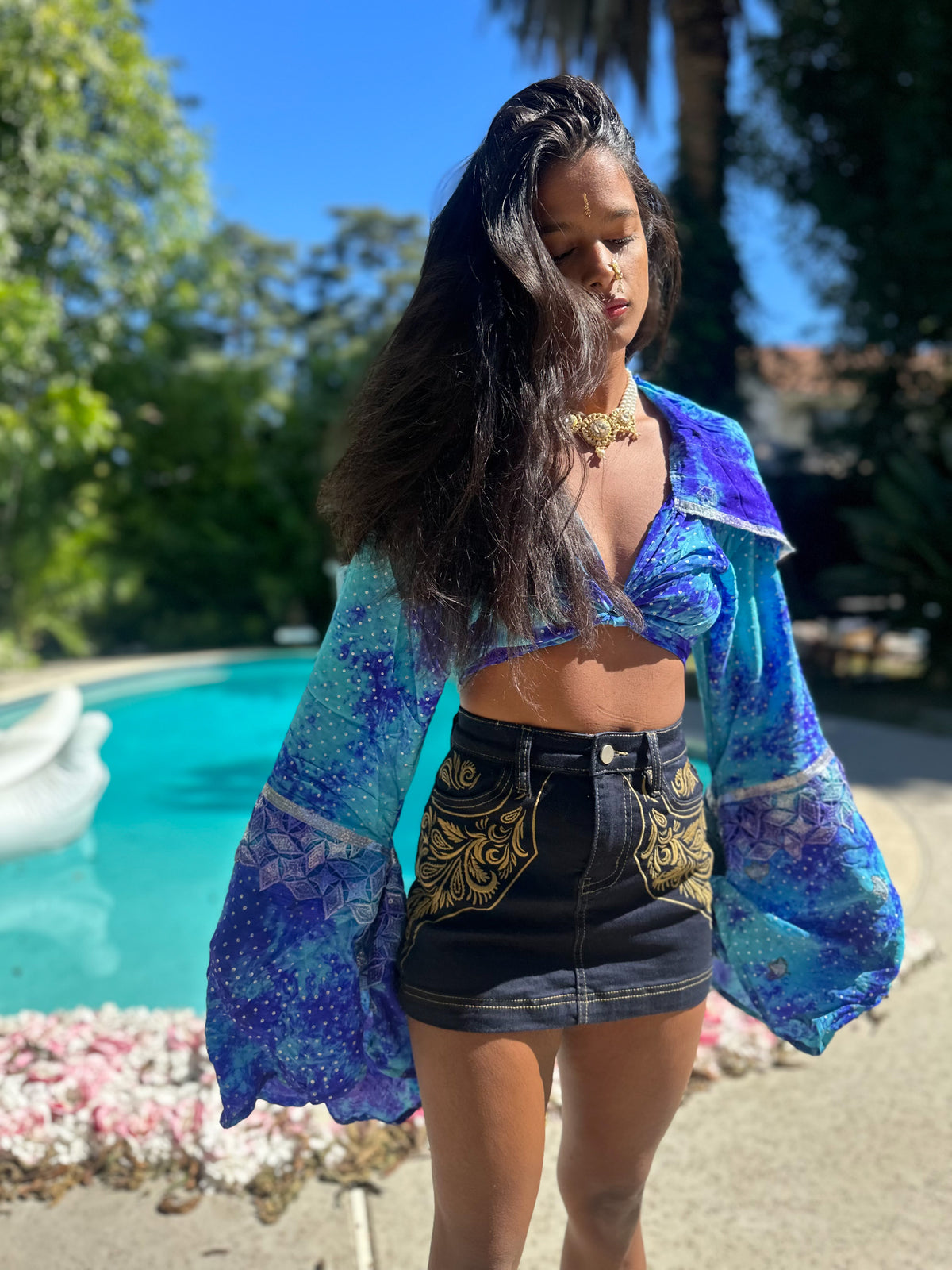 Tie-dye ocean wrap top hoodie
