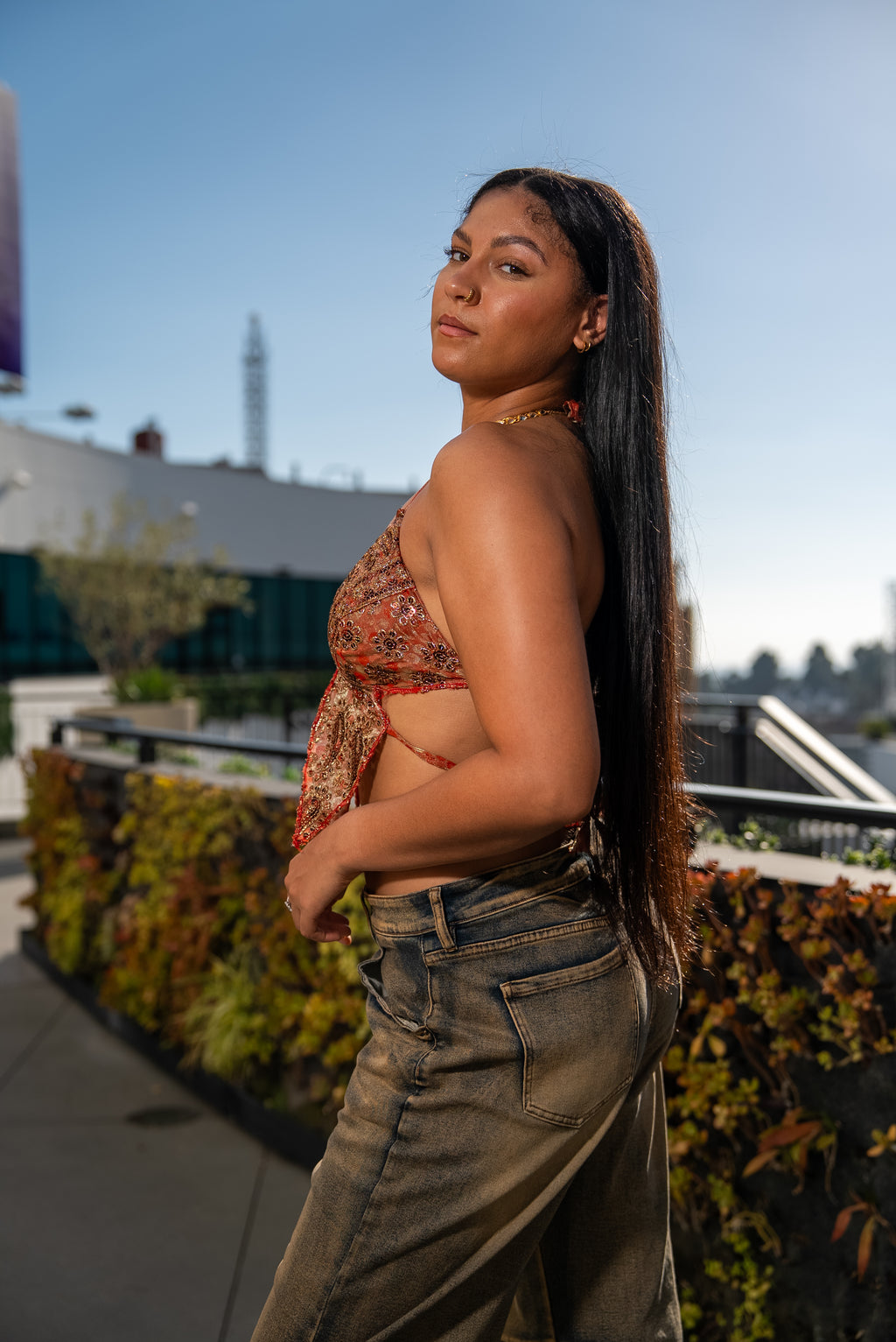 Paisley peach pixie top