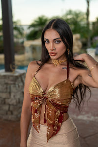 Golden Bandhani Ring Neck Pixie Top