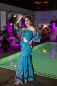 Golden turquoise sharara pants set