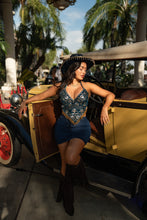 Load image into Gallery viewer, Teal Velvet Fairy Venus Sequin Top

