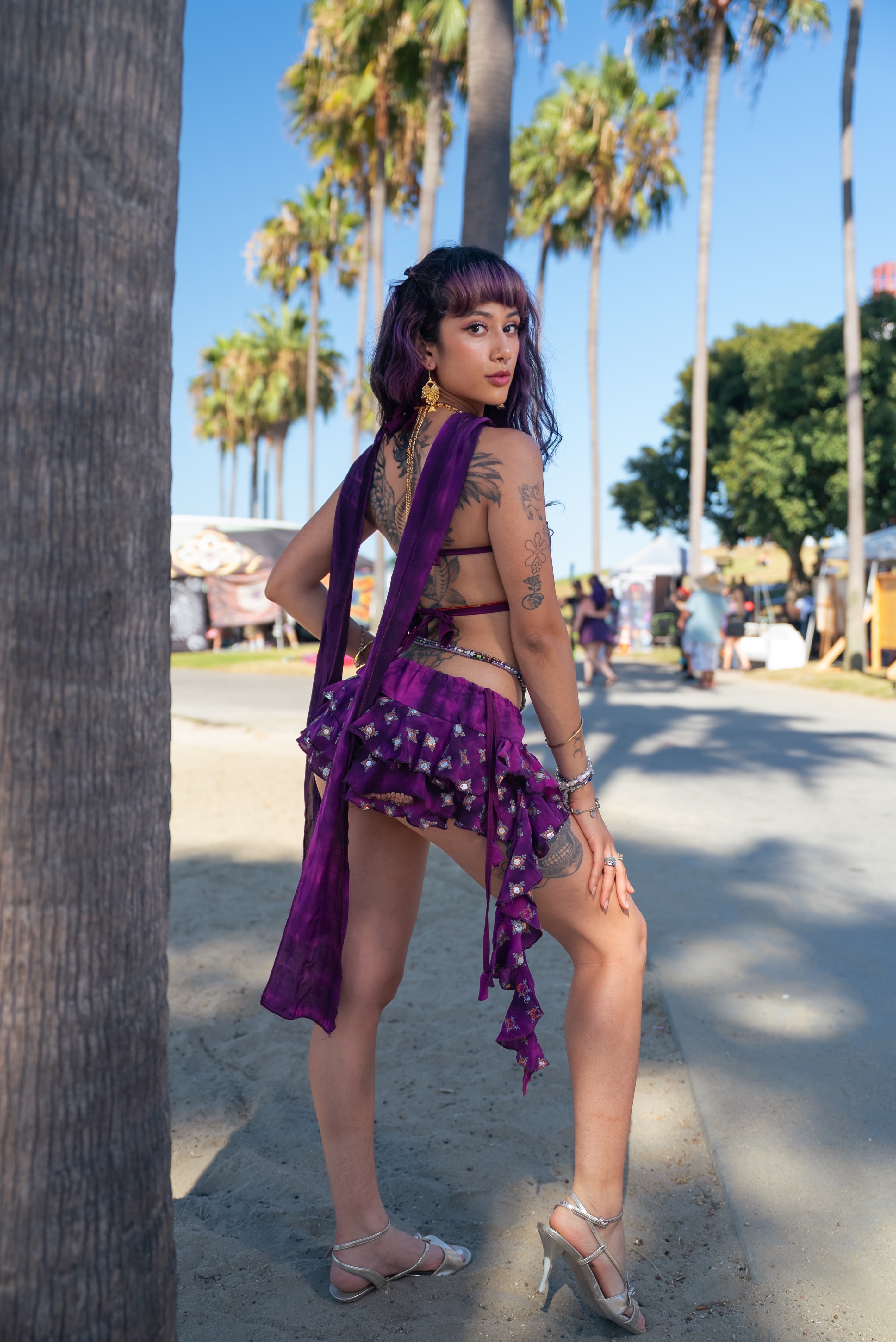 Purple heart ruffle mini skirt set