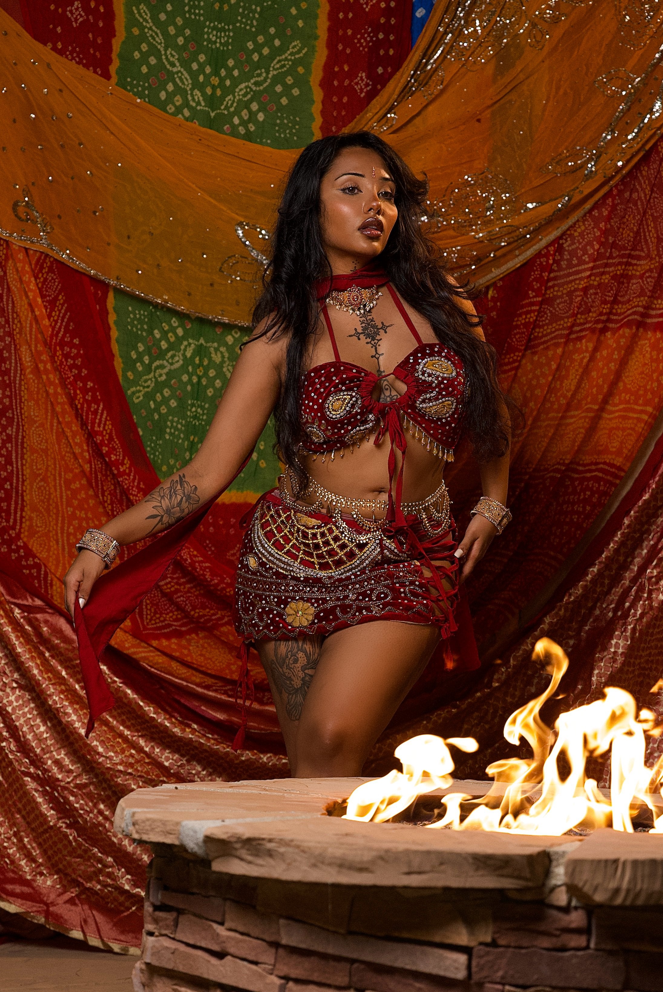 Velvet Fire Lace up mini skirt set