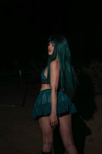 teal mystic micro mini skirt set