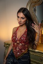 Load image into Gallery viewer, Ruby Velvet Venus Fringe Top
