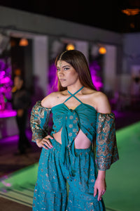 Golden turquoise sharara pants set
