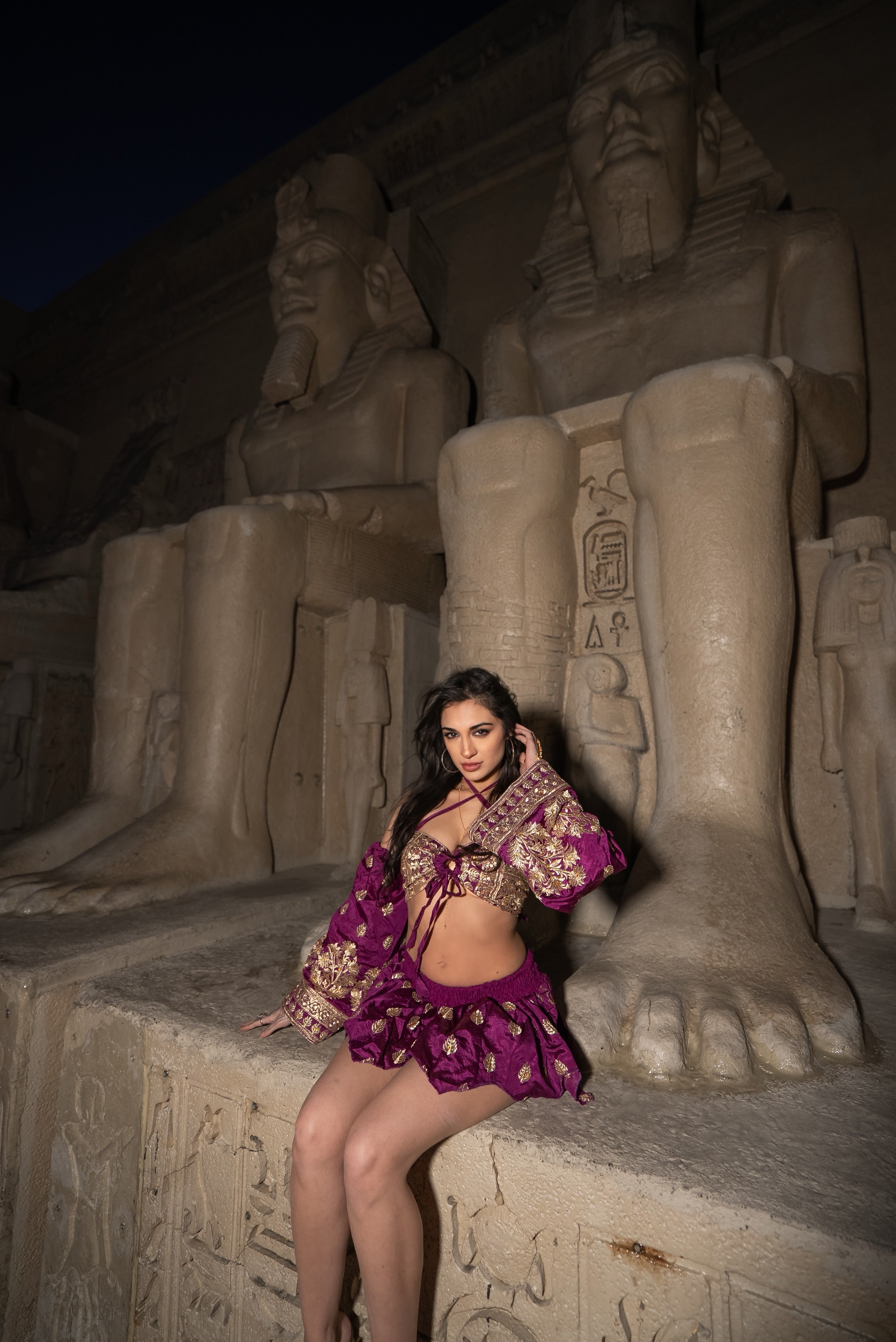 Golden Amethyst Lotus Mini Skirt Set