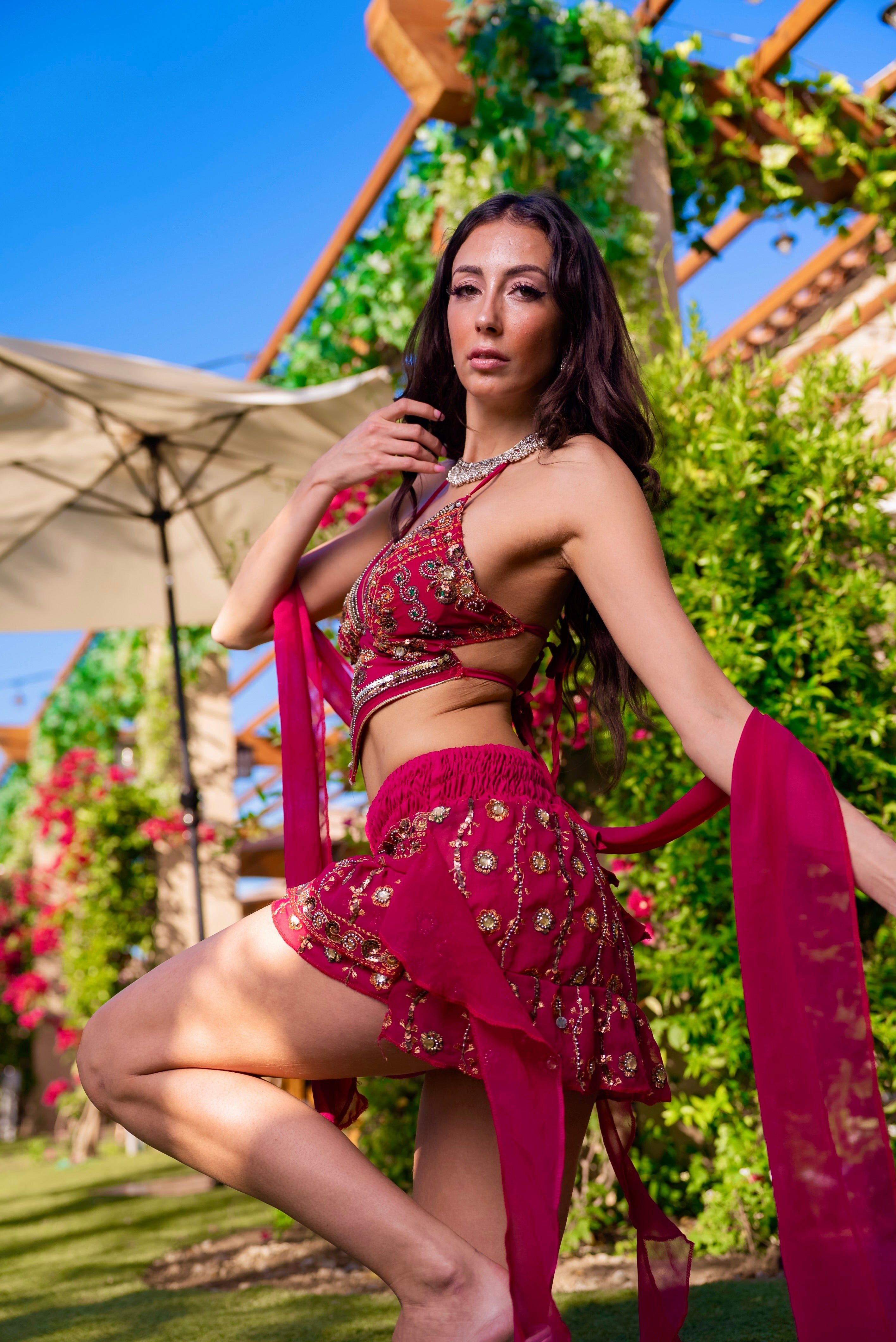 Pink lotus shakti mini skirt set