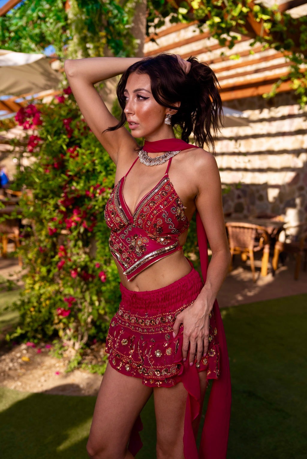 Pink lotus shakti mini skirt set